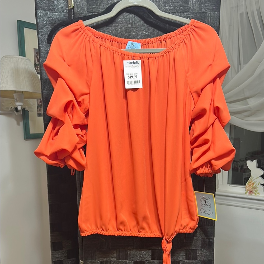 CeCe Women's Orange Off-Shoulder Top
